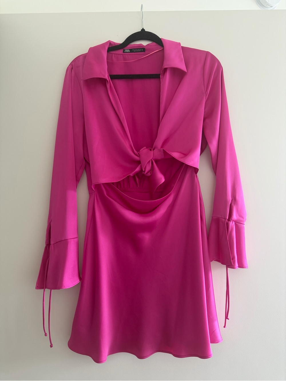 Zara Hot Pink Satin Cutout Mini Dress